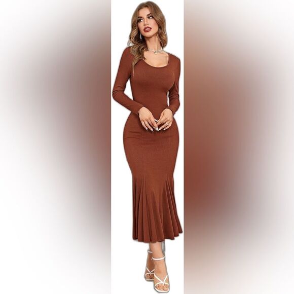 SHEIN Modely Rib-Knit Scoop Neck Mermaid Dress - Picture 2 of 7